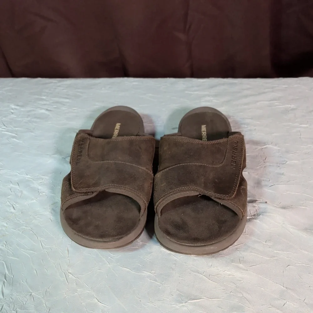 Merrell Sandspur 2 Slide Sandals Mens Size 8 Brown Leather Slip On Gorpcore